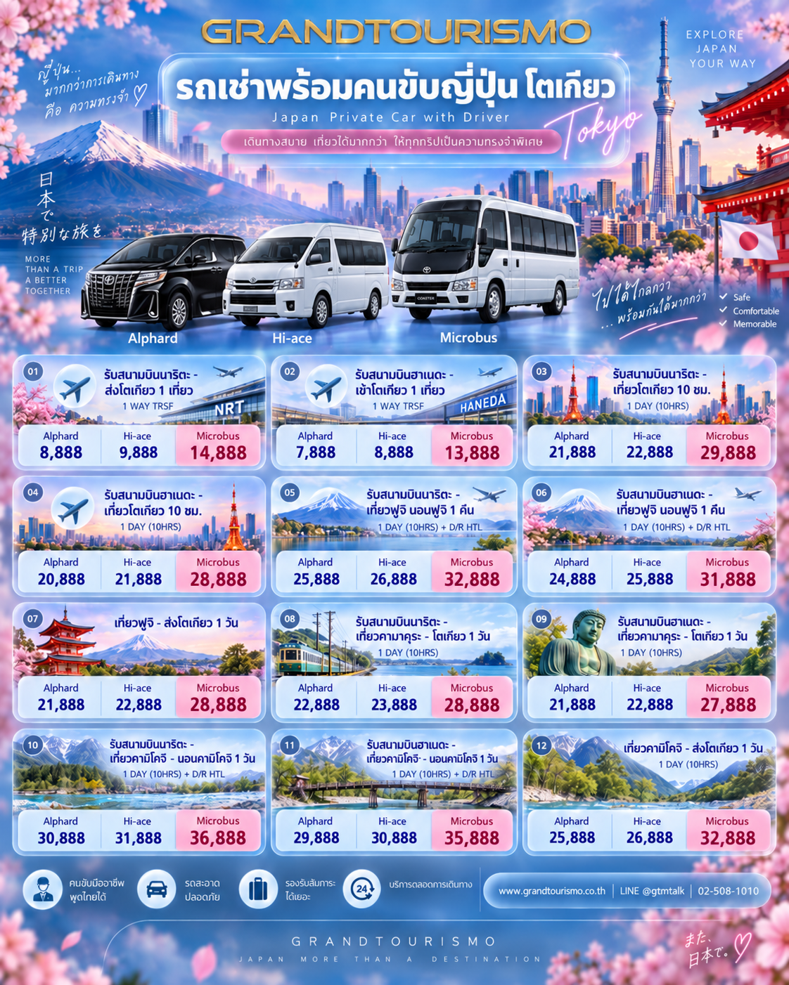 ภาพตารางราคารถเช่าพร้อมคนขับโตเกียว Grandtourismo